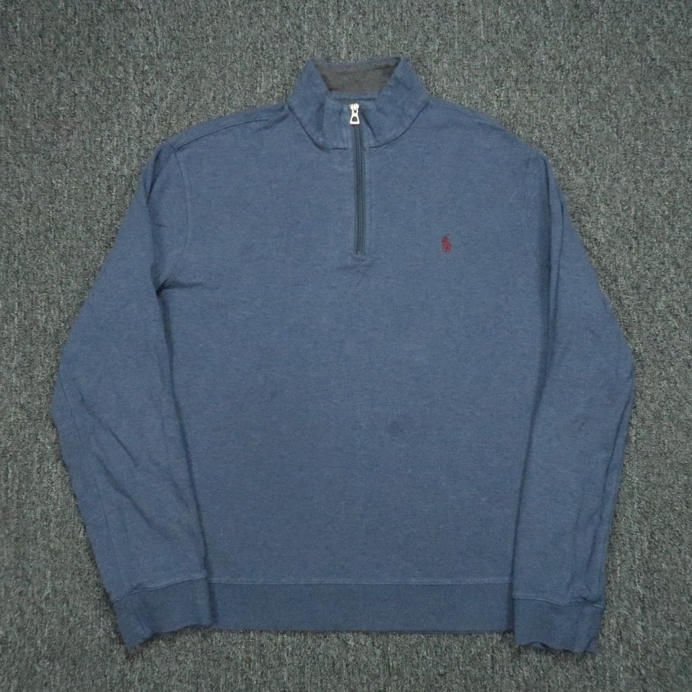 Polo‎ Ralph Lauren Pullover Mens Large Blue Quarter Zip Sweater Jumper *